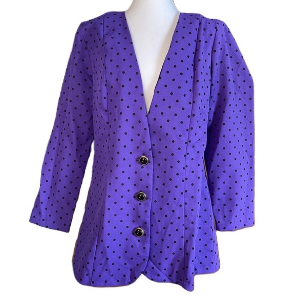 Classic Apparel Women’s Purple Black Polka Dot Jacket Blazer Size 12 - Picture 1 of 10